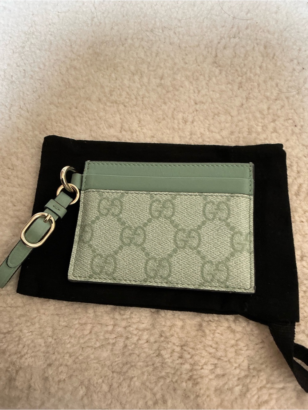 AUTHENTIC GUCCI SAGE GREEN LOGO CARD HOLDER CASE WITH STRAP